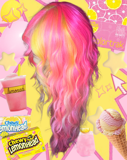 LOOKSBYLOGX 30 Inch Handpainted Pink Lemonade Wig